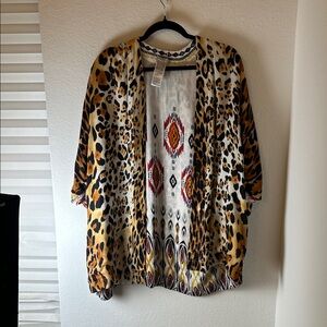 Chico’s Double sided Leopard Print/ Aztec print Open Front Cardigan size s/m